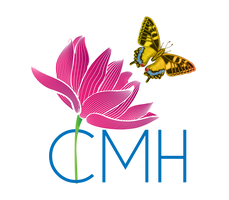 clermont mental health logo.  monarch butterfly landing on a pink lotus blossom.