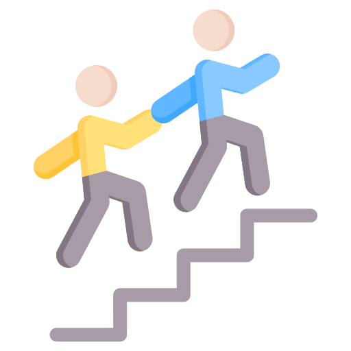 Graphic showing a counselor climbing stairs with their client.